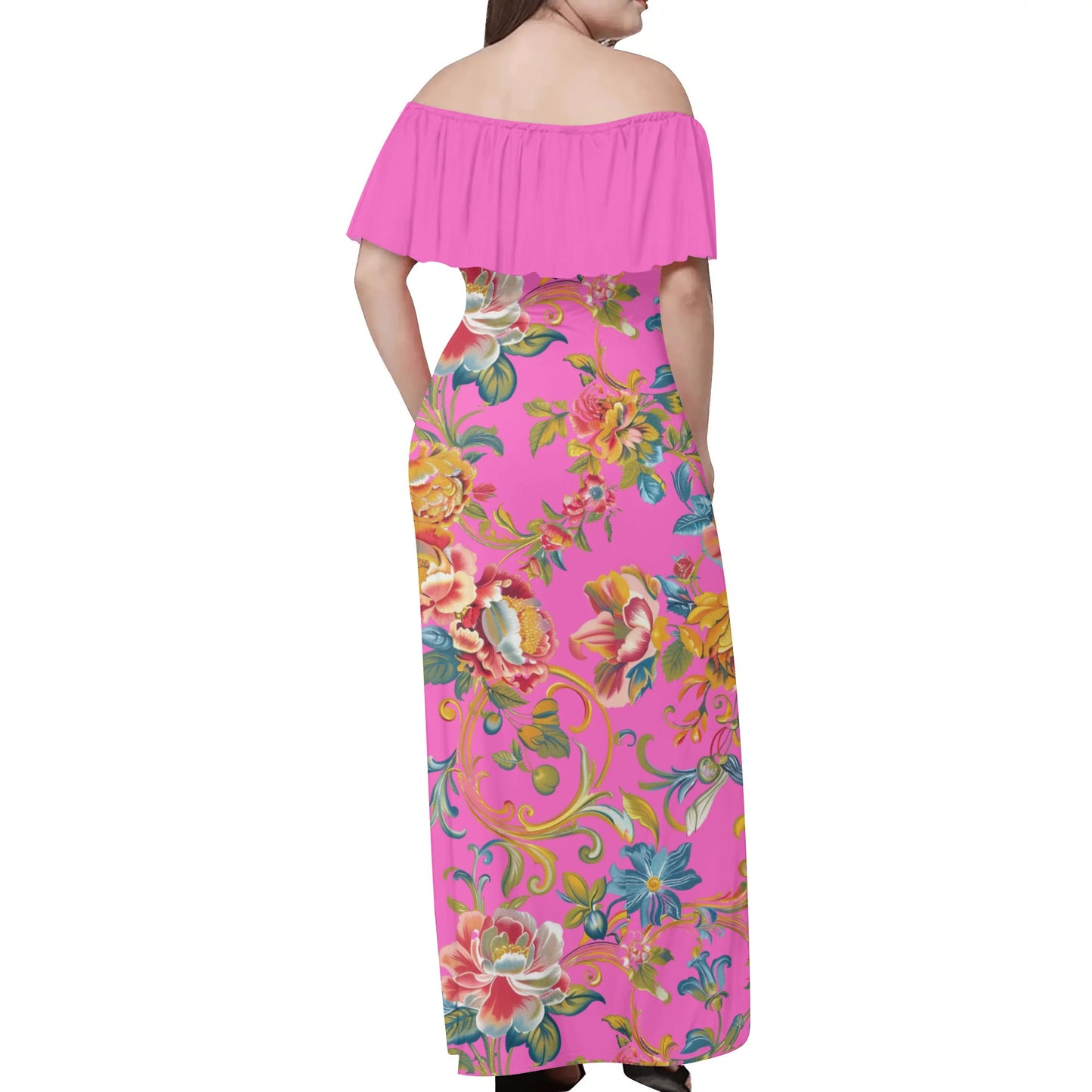 Gitana Womens Off The Shoulder Wrap Long Dress - PINK