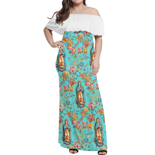 Our Lady Womens Off The Shoulder Wrap Long Dress -Blue